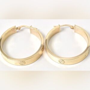Estate “Cartier Love” style Solid 10k Gold Hoop Earrings3.6g cross platform4less